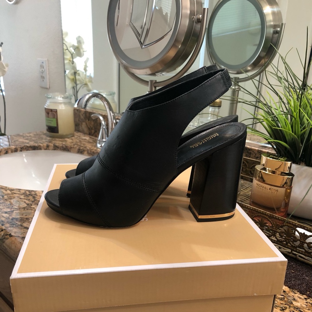 Michael Kors Black Leather Mules with Peep-Toe - Picture 2 of 4